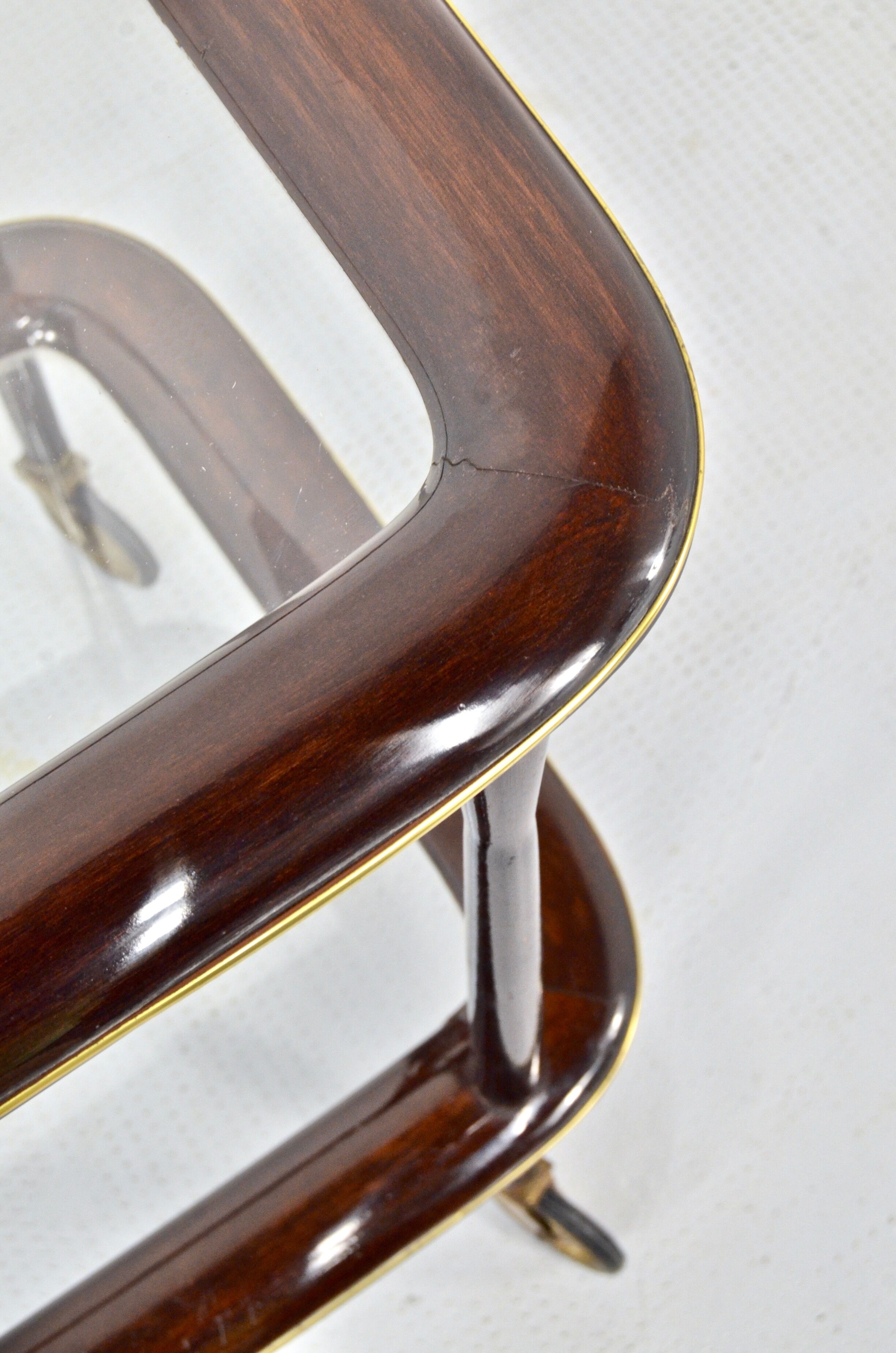 Mahogany brass and glass drinks trolley from italy, circa 1950