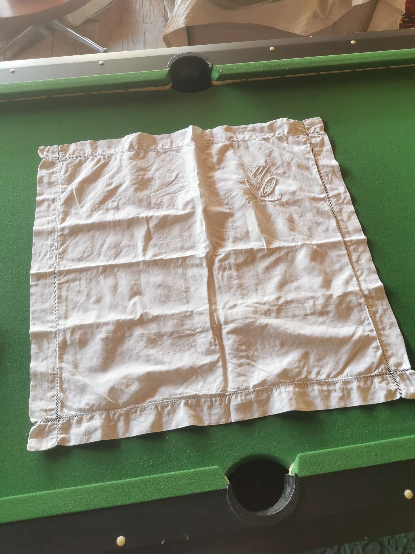 Pair of antique linen pillowcases with monogram