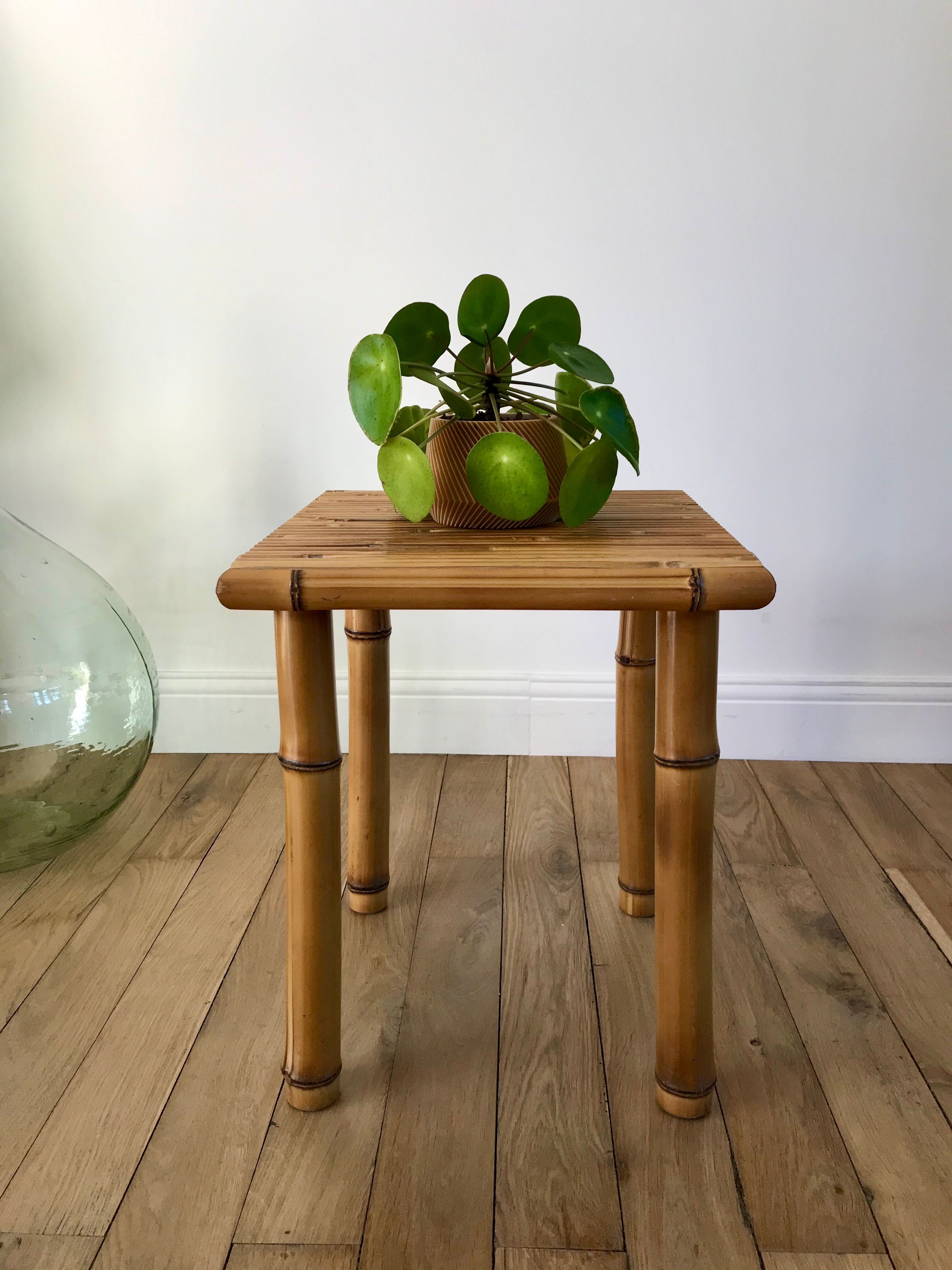 Vintage rattan and bamboo stool 50s-60s