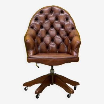 Brown leather chesterfield directors armchair