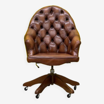 Fauteuil de direction Chesterfield en cuir marron