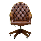 Fauteuil de direction Chesterfield en cuir marron