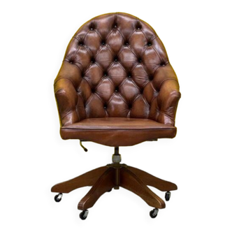 Brown leather chesterfield directors armchair