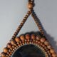 Oval mirror wooden beads, vintage 60/70s to hang 60x22 cm C226