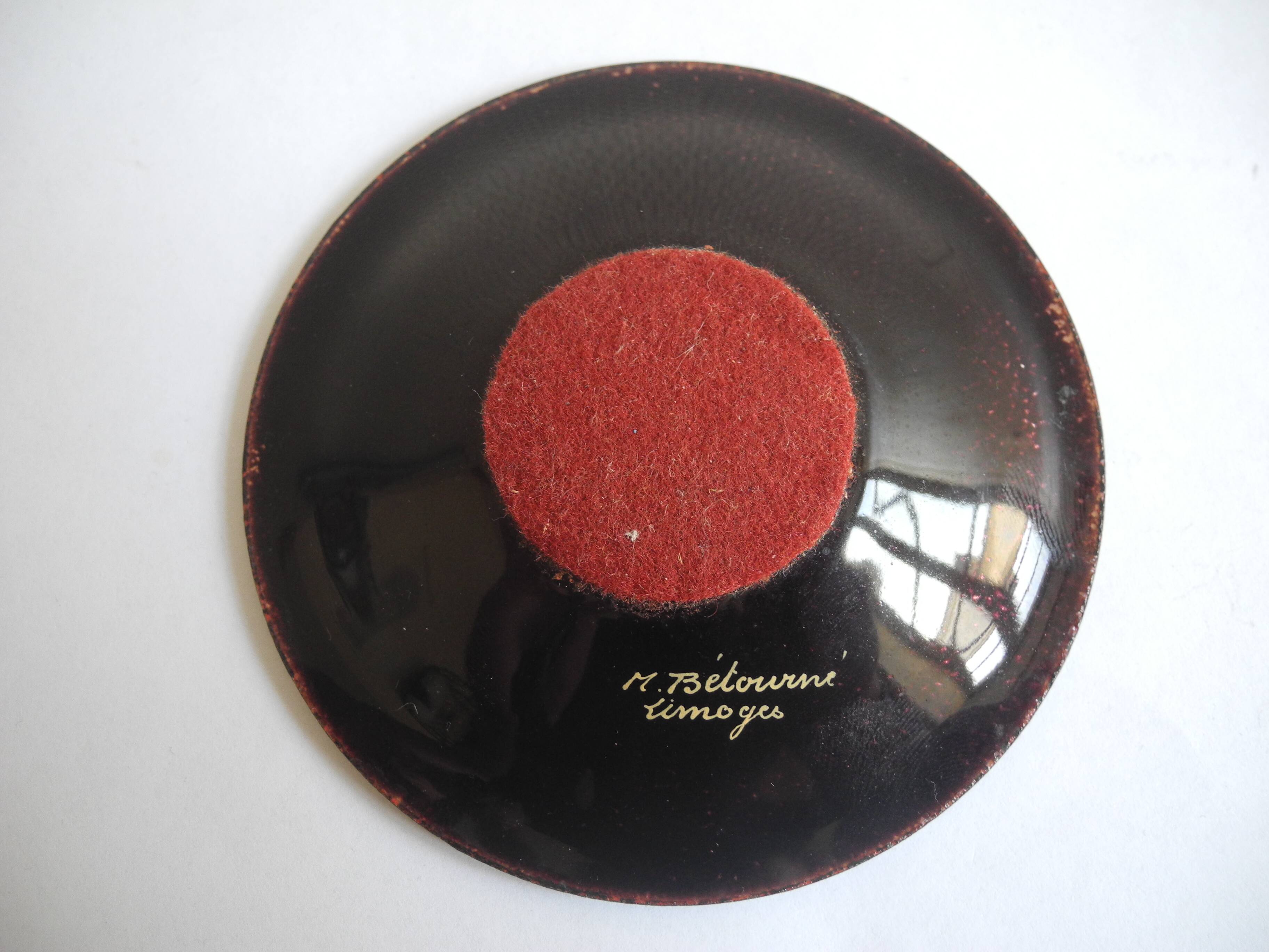 Petite coupelle émaux Limoges M.Bétourné vintage enameled pin tray 60s