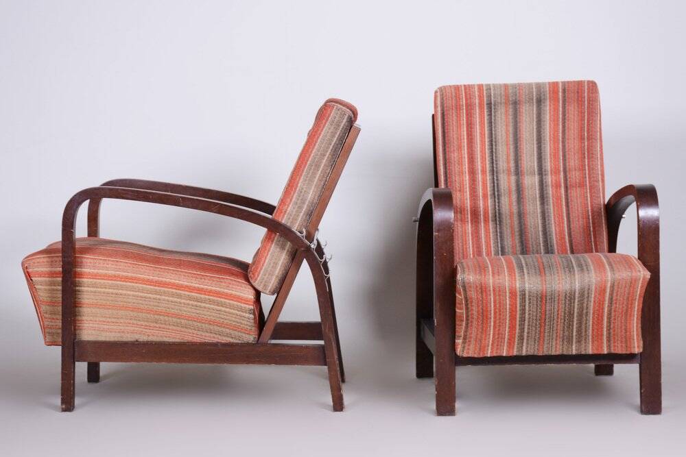 Set of Art Deco Armchairs in Oak, Czech, 1930s