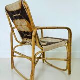 Rattan armchair and fabric, France 60s