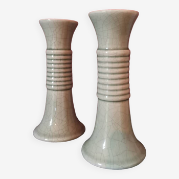 Pair of light green candlesticks