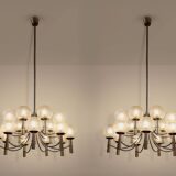 Pair of Veronese chandeliers 165 cms steel glass Murano circa 1970