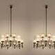 Pair of Veronese chandeliers 165 cms steel glass Murano circa 1970