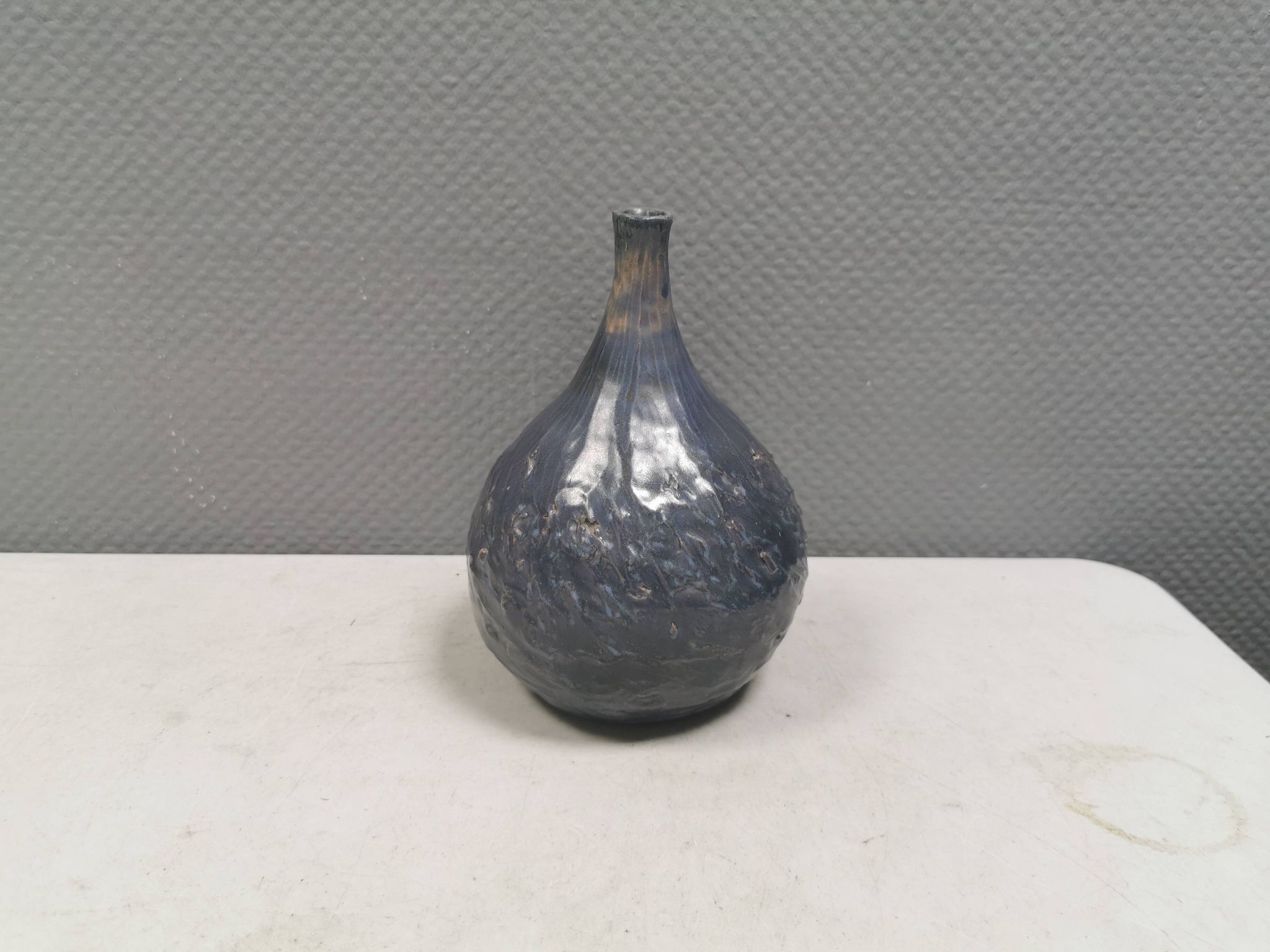 Pauline Toynbee vase, Textured Blue Crystal Glaze Organic Shape, 1980s