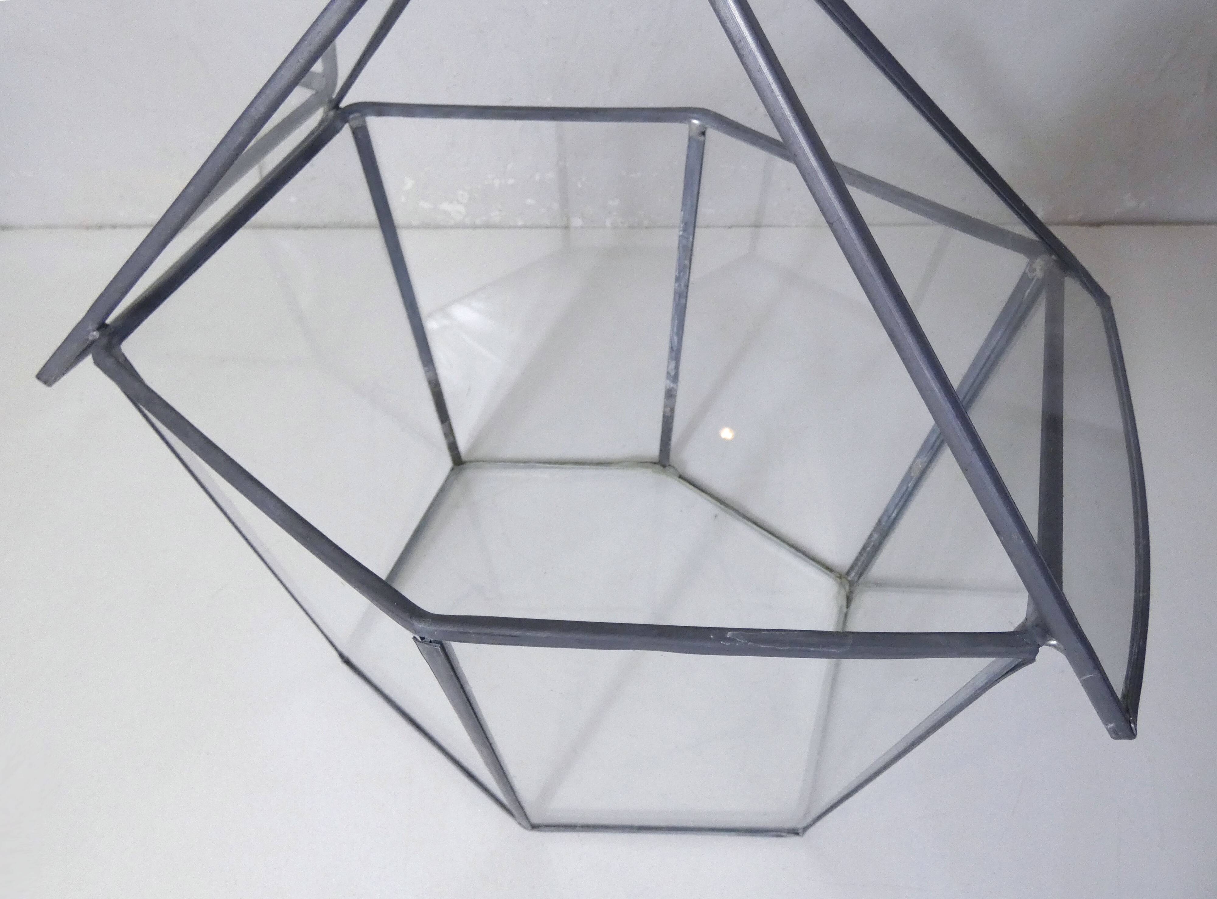 Glass terrarium mini cactus greenhouse in glass and metal