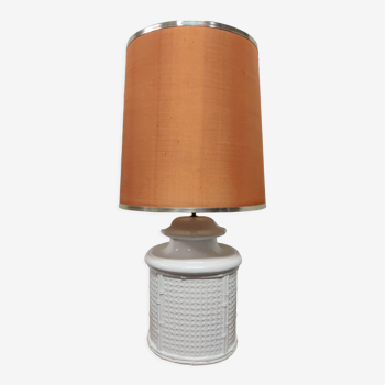Lampe vintage céramique imitation cannage et bambou