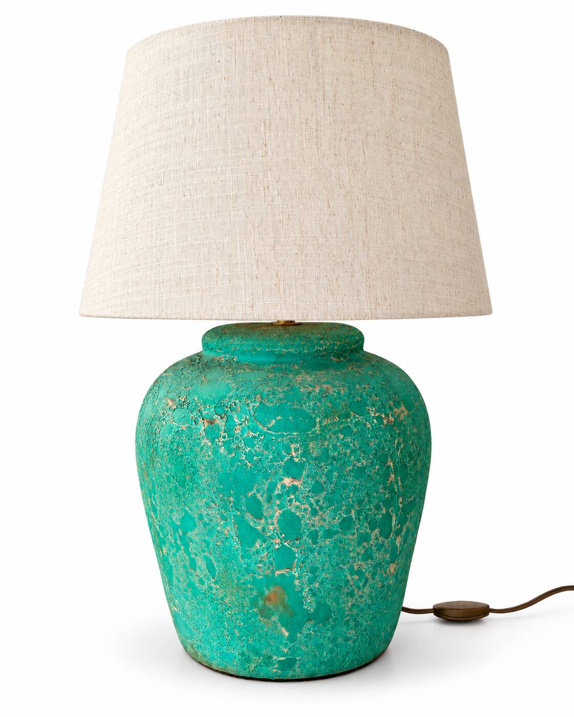 Grande lampe de table en céramique turquoise avec finition craquelée