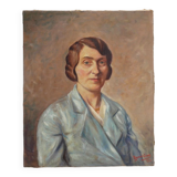 Portrait painting, Painting on old canvas signed Raymond Casez
