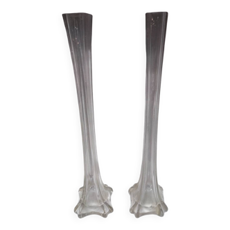 Paire de vases soliflores en verre ciselé vintage