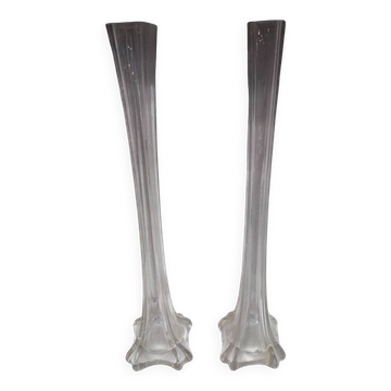 Paire de vases soliflores en verre ciselé vintage