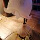 Retro lamp in brass and pink ceramic