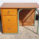 Small vintage desk with 3 drawers in lacquered tube and wood