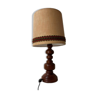 Lampe de table vintage en bois 70 / style brutaliste