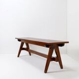 Pair of solid wood benches with compass feet