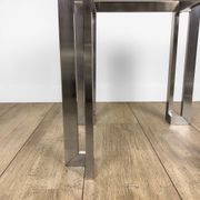 Brushed stainless steel design side table and 70s smoked glass