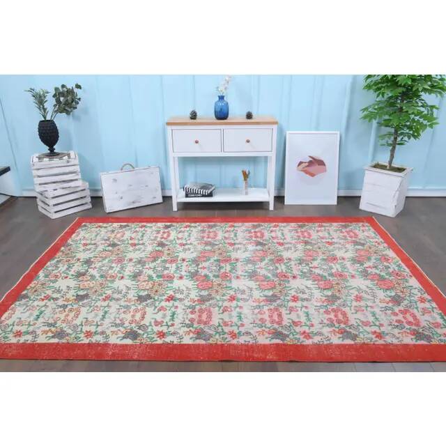 Vintage Turkish Oushak handmade wool cotton beige area rug 177x279