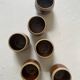 Service of 6 coffee cups in handcrafted glazed ceramic, amber brown, 1970.