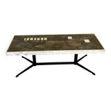 Ancienne table basse en pierre mosaïque design années 70 pied métal vintage