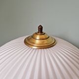 Large Scandinavian table lamp in white opaline glass and teak