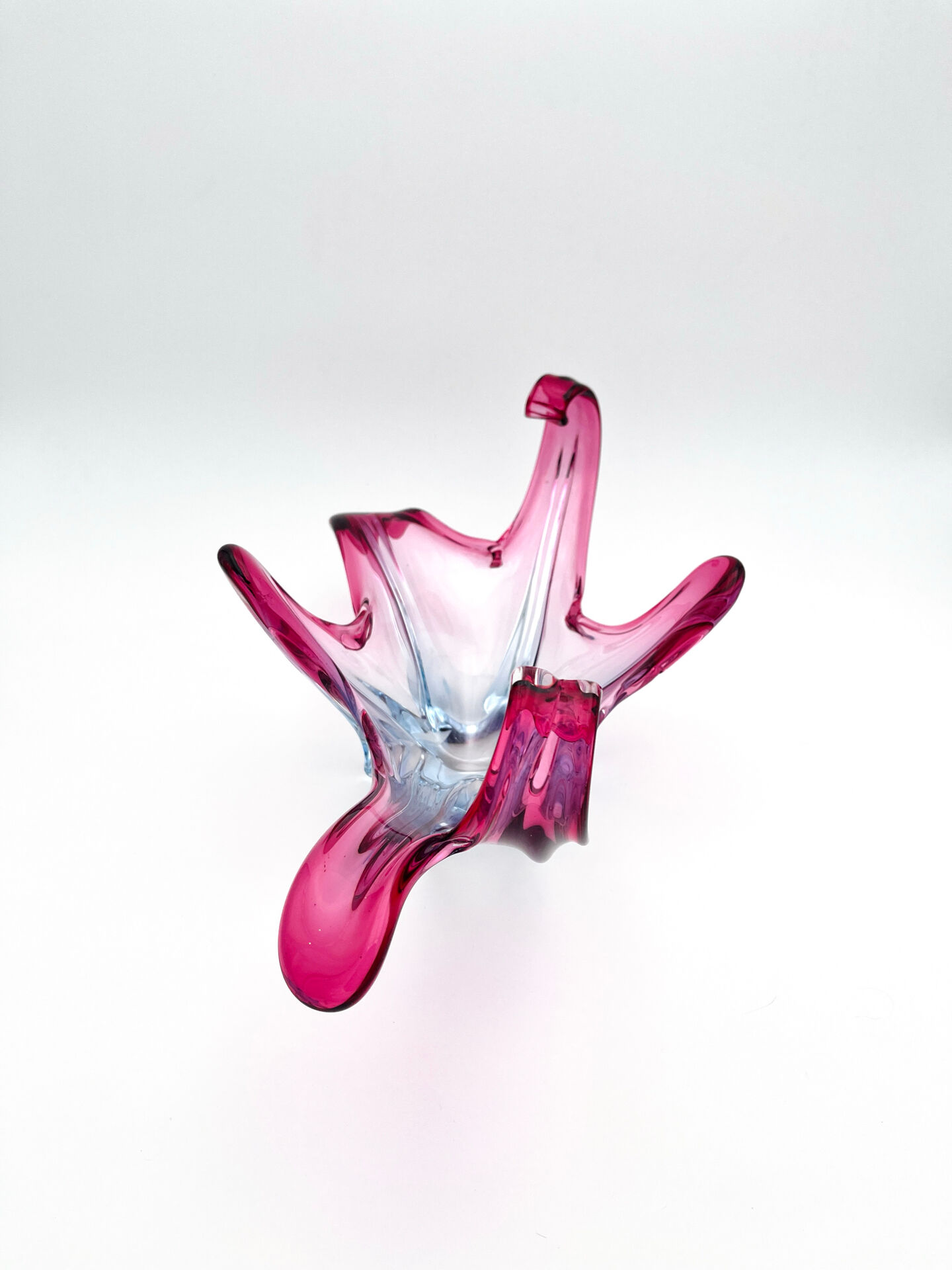 Large organic Murano sommerso bowl - Aquamarine blue and pink