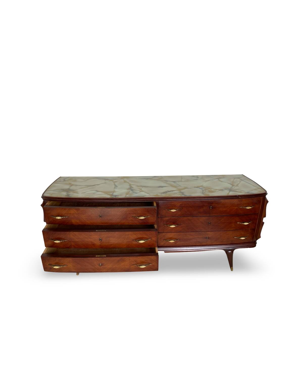 Commode en placage de palissandre avec plateau en onyx vert