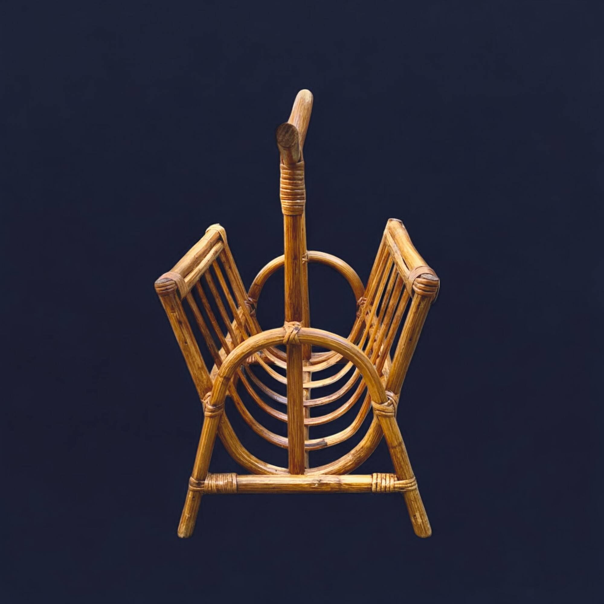 Vintage bamboo and rattan magazine rack