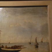Marine oil on marouflée canvas breton school A. Hervé