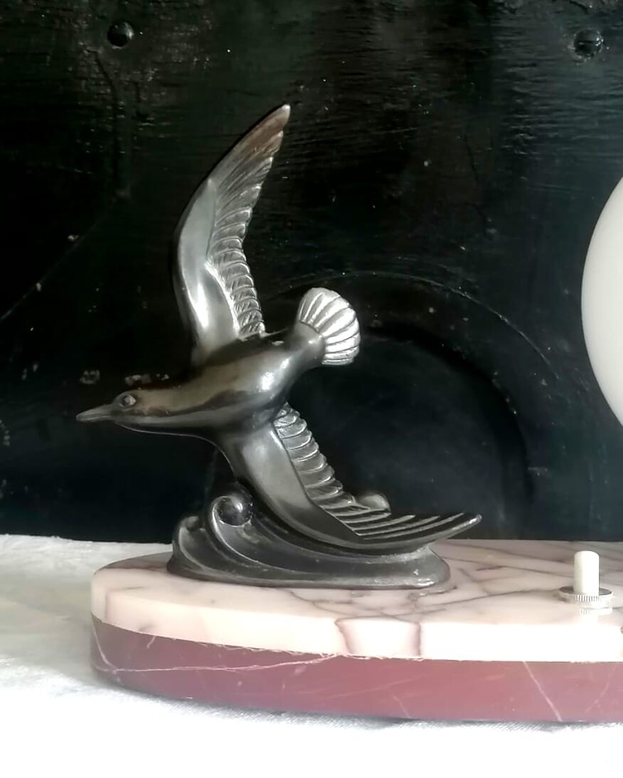 ancienne lampe veilleuse de table à décor d'oiseau art déco