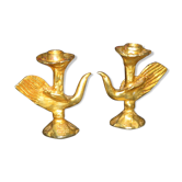 Pierre Casenove pair of lamps sconces birds in gilded fondica bronze