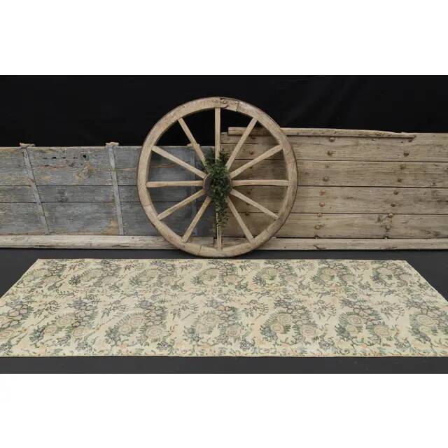 1970s Vintage Turkish Hand-Knotted Wool Cotton Tan Runner Rug 93x287