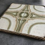 Ceramic tile trivet with vintage pattern woven wicker outline