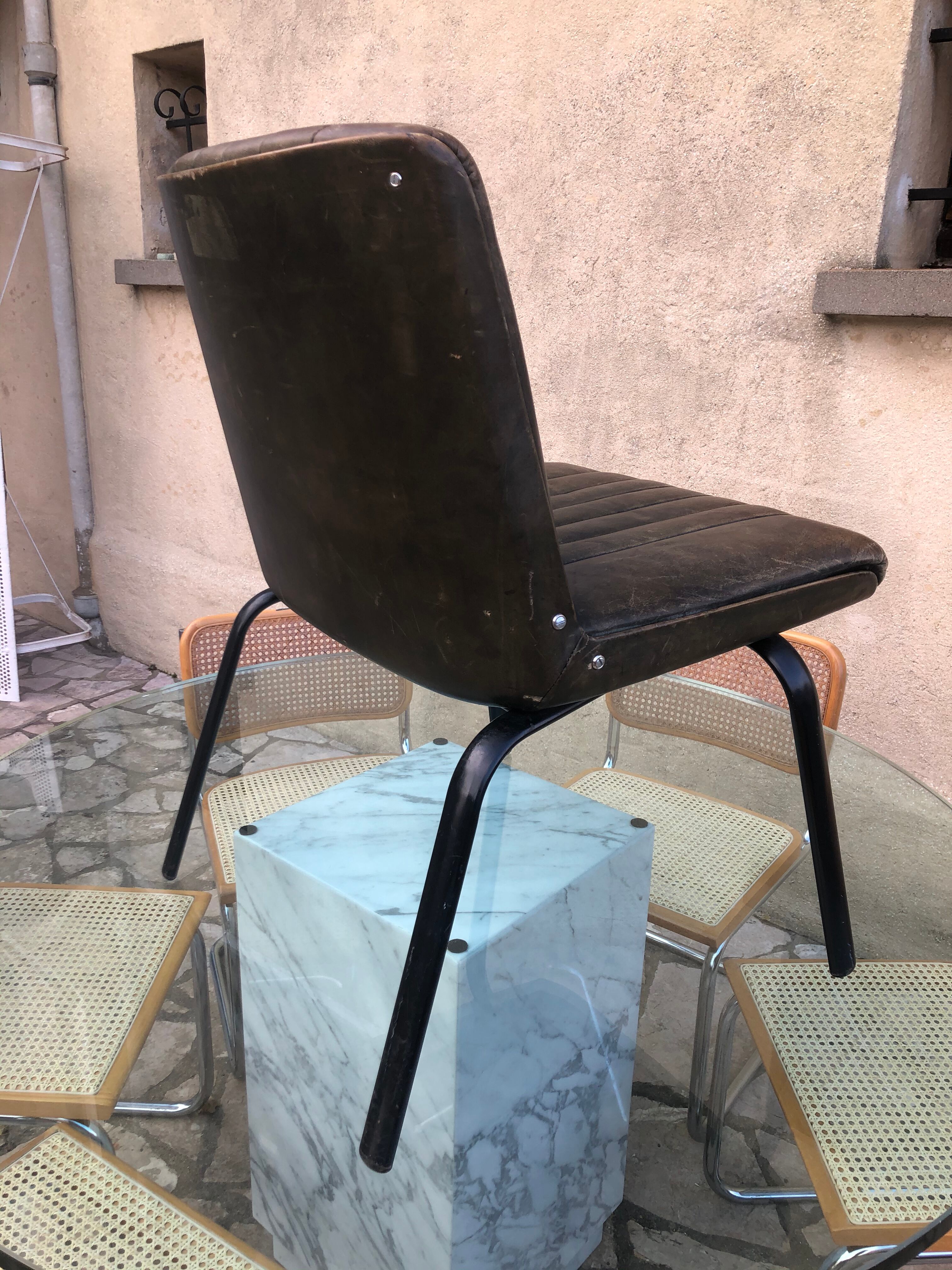 Bronze green leather armchair 1950