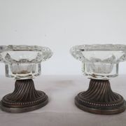 Two candle holders in bronze and crystal
