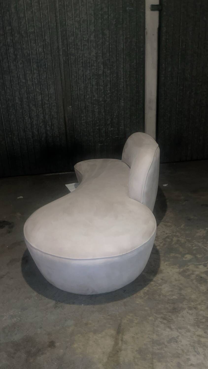 “Zoe” sofa in gray Alcantara leather by Vladimir Kagan for American