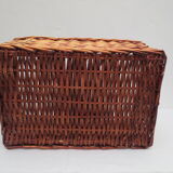 rectangular wicker storage pan with protective canvas cover