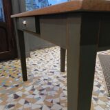 Wooden and khaki farmhouse table