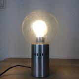 Lampe globe 70's aluminium brossé et verre bullé space age