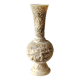 Asian-inspired ball vase. In beige cinnabar lacquer. Scenes of life decor. Arabesque and floral friezes. Height 24 cm
