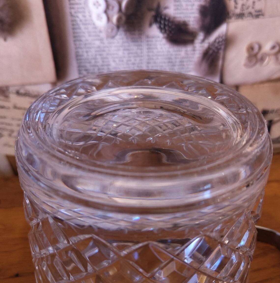Seau à glace en verre coupé Français vintage avec poignée de transport carrée en métal argenté 4503