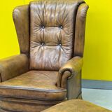Vintage Chesterfield style wing chair With Ottoman