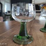 Set of 6 Alsatian wine glasses in chiseled crystal with green turned foot