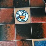 Coffee table, ceramic tray, metal feet, circa 1960