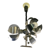 Space-age pendant lamp with 3 stainless steel lights and brushed aluminum adjustable in height - design 1970